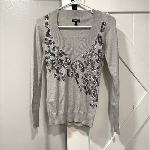 Express Light Gray Knit Sweater w/ Sequin Detail Sz - XS